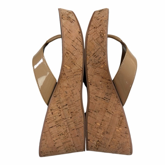 Sam Edelman Romy Faux Patent Platform Cork Wedge Thong Sandals Tan Size 8M - Picture 9 of 15